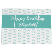 Uw leeftijdsnummerpatroon - Blauwgroen & wit Groot Cadeauzakje (Voorkant)