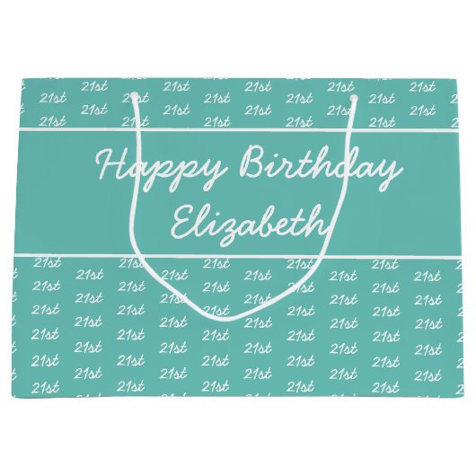 Uw leeftijdsnummerpatroon - Blauwgroen & wit Groot Cadeauzakje (Voorkant)