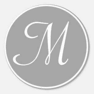 Uw letter, aangepast monogram M Initiaal grijs Ronde Sticker