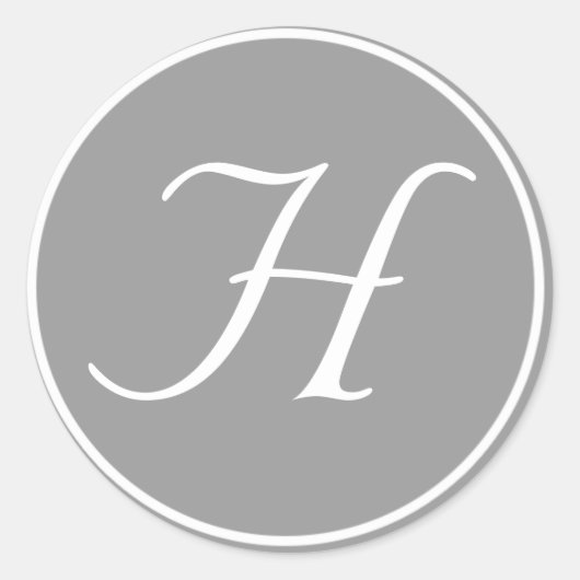 Uw Letter, Custom Monogram H Initiaal Grijs Ronde Sticker (Voorkant)