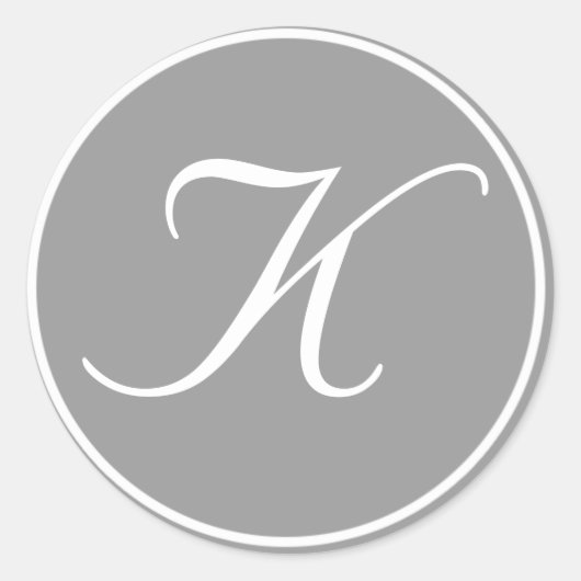 Uw Letter, Custom Monogram K Initiaal Grey Ronde Sticker (Voorkant)
