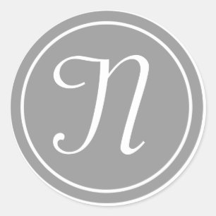 Uw Letter, Custom Monogram N Initiaal Grey Ronde Sticker
