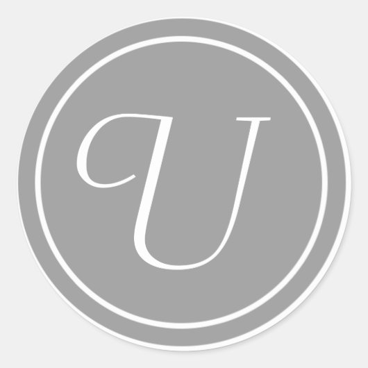 Uw letter, Monogram U, Initiaal grijs Ronde Sticker (Voorkant)
