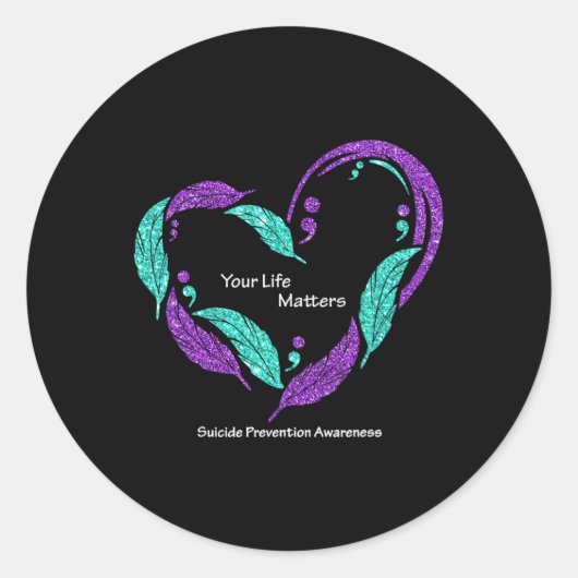 Uw levensproblemen Semicolon zelfmoordpreventie AW Ronde Sticker (Voorkant)