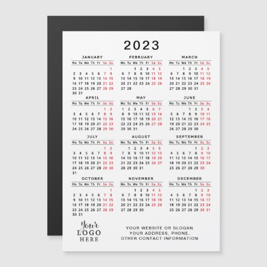 Uw Logo 2023 Calendar White Black Red Minimal (Voorkant / Achterkant)