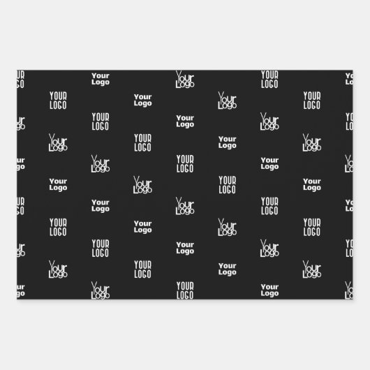 Uw Logo | 3 Logo Patroon Ontwerp Bewerkbaar Zwart Inpakpapier Vel (Voorkant 2)