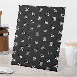 Uw Logo 3 Logo Patroon Ontwerp Bewerkbaar Zwart Reclamebord Met Voetstuk