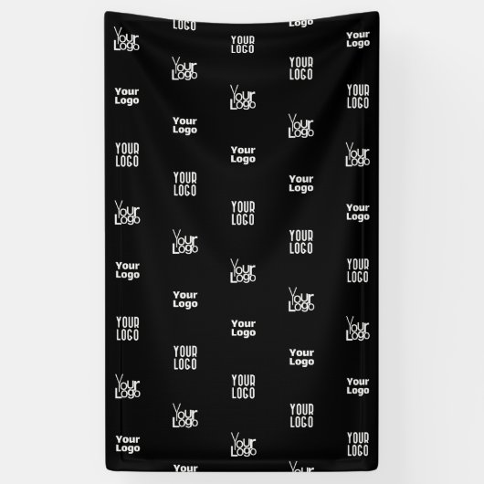 Uw Logo | 3 Logo Patroon Ontwerp Bewerkbaar Zwart Spandoek (Verticaal)