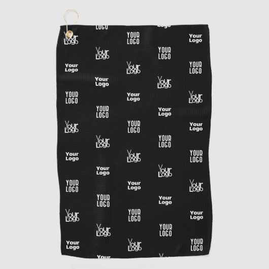Uw Logo | 3 Logo Pattern Design Bewerkbaar Zwart Golfhanddoek (Voorkant)