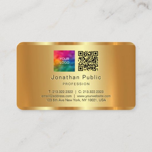 Uw Logo aangepaste tekst QR-code Elegant Gold Visitekaartje (Achterkant)