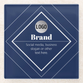 Uw Logo & Aanpasbaar Modern Design | Marineblauw Glazen Onderzetter