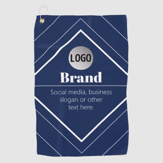 Uw Logo & Aanpasbaar Modern Design | Marineblauw Golfhanddoek (Voorkant)