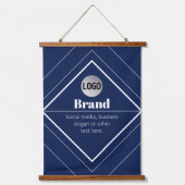 Uw Logo & Aanpasbaar Modern Design | Marineblauw Hangend Wandkleed (Voorkant)