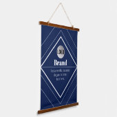 Uw Logo & Aanpasbaar Modern Design | Marineblauw Hangend Wandkleed (Gebogen)