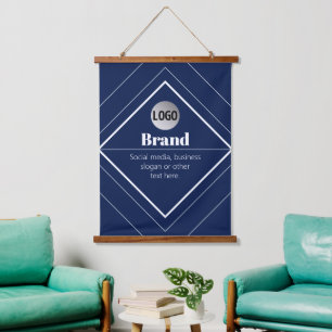 Uw Logo & Aanpasbaar Modern Design   Marineblauw Hangend Wandkleed