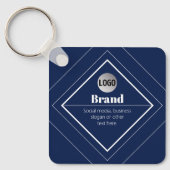 Uw Logo & Aanpasbaar Modern Design | Marineblauw Sleutelhanger (Voorkant)
