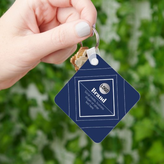 Uw Logo & Aanpasbaar Modern Design | Marineblauw Sleutelhanger (Hand)