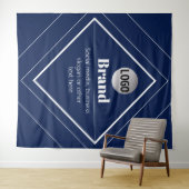 Uw Logo & Aanpasbaar Modern Design | Marineblauw Wandkleed (In Situ (horizontaal))