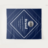 Uw Logo & Aanpasbaar Modern Design | Marineblauw Wandkleed (Voorkant (horizontaal))