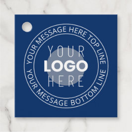 Uw Logo & Aanpasbare Circulaire Tekst | Marineblau Bedankjes Labels