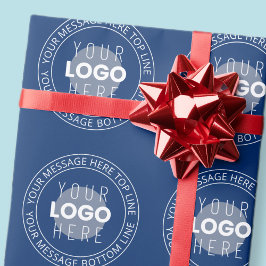 Uw Logo & Aanpasbare Circulaire Tekst | Marineblau Cadeaupapier