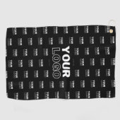 Uw Logo & achtergrond die Logo herhalen | Zwart Golfhanddoek (Horizontaal)