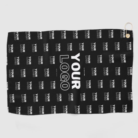 Uw Logo & achtergrond die Logo herhalen | Zwart Golfhanddoek (Horizontaal)