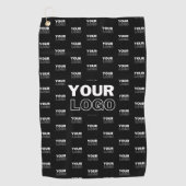 Uw Logo & achtergrond die Logo herhalen | Zwart Golfhanddoek (Voorkant)
