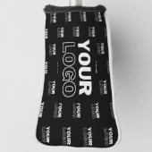 Uw Logo & achtergrond die Logo herhalen | Zwart Golfheadcover (Draai 90)