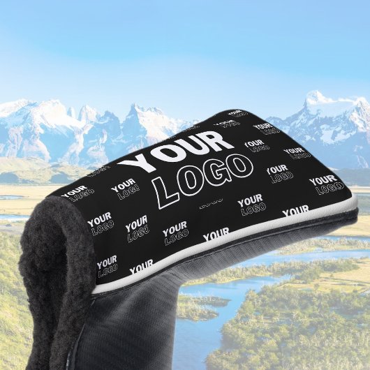 Uw Logo & achtergrond die Logo herhalen | Zwart Golfheadcover