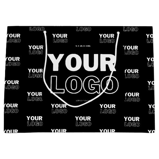 Uw Logo & achtergrond die Logo herhalen | Zwart Groot Cadeauzakje (Voorkant)