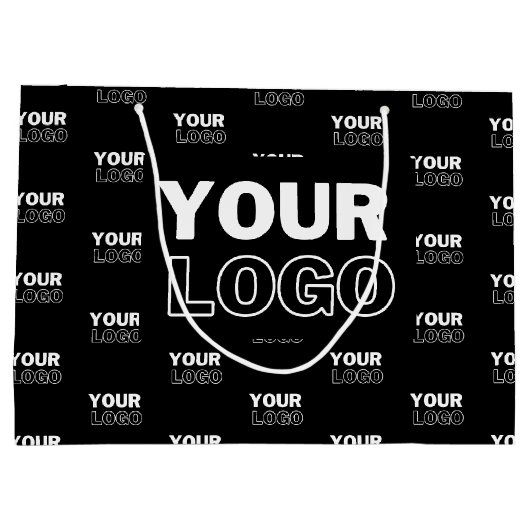 Uw Logo & achtergrond die Logo herhalen | Zwart Groot Cadeauzakje (Achterkant)