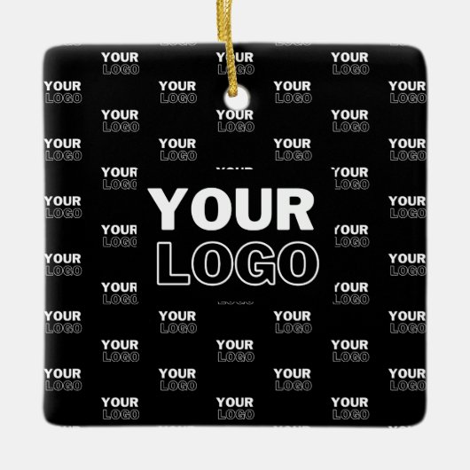 Uw Logo & achtergrond die Logo herhalen | Zwart Keramisch Ornament (Voorkant)
