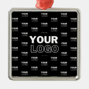 Uw Logo & achtergrond die Logo herhalen   Zwart Metalen Ornament