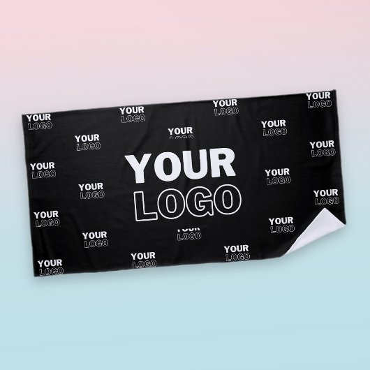 Uw Logo & achtergrond die Logo herhalen | Zwart Strandlaken