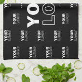 Uw Logo & achtergrond die Logo herhalen | Zwart Theedoek (Gevouwen)