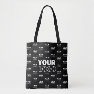 Uw Logo & achtergrond die Logo herhalen   Zwart Tote Bag