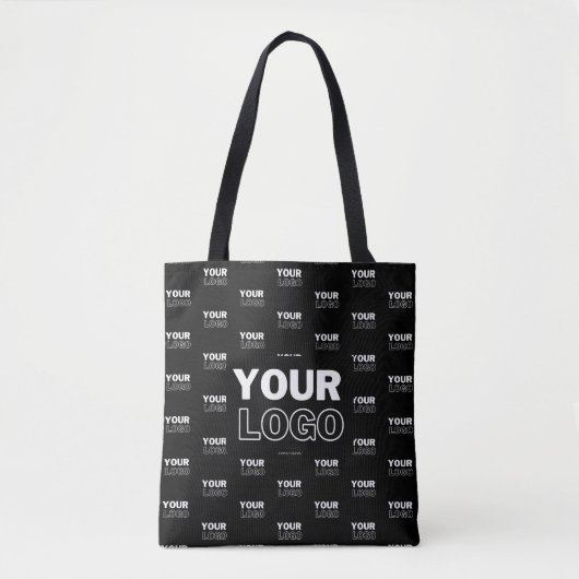 Uw Logo & achtergrond die Logo herhalen | Zwart Tote Bag (Voorkant)