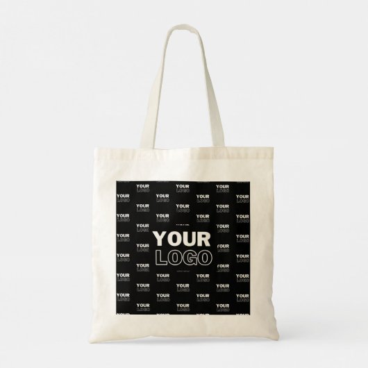 Uw Logo & achtergrond die Logo herhalen | Zwart Tote Bag (Achterkant)