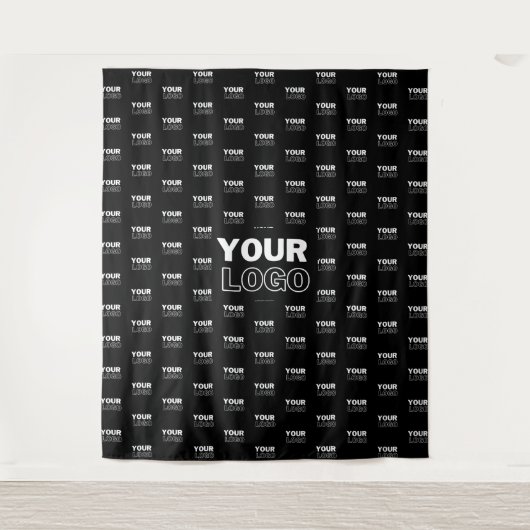 Uw Logo & achtergrond die Logo herhalen | Zwart Wandkleed (Voorkant)