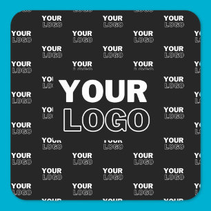 Uw Logo & Achtergrond Herhalend Logo Zwart Vierkante Sticker