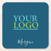 Uw Logo/Art/Foto, witte scriptnaam, Ocean Blue Kartonnen Onderzetters (Voorkant)