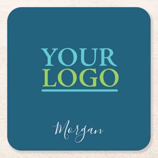 Uw Logo/Art/Foto, witte scriptnaam, Ocean Blue Kartonnen Onderzetters (Voorkant)