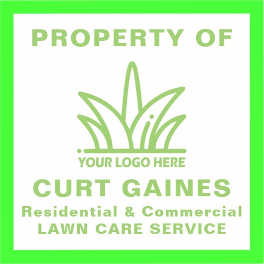 Uw Logo-bedrijf | Eigendom van gazonverzorgingsdie Sticker (Voorkant)