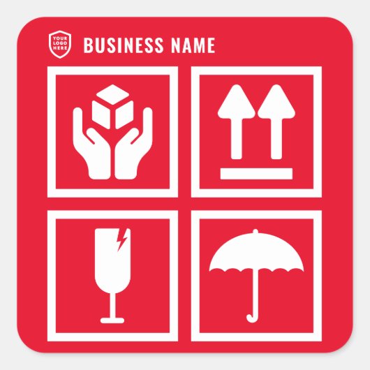 Uw Logo-bedrijf | Symbool voor pakketbehandeling r Vierkante Sticker (Voorkant)