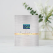 Uw Logo Bedrijfsnaam Brushed Silver Gold Stripe Bedankkaart (Staand voorkant)