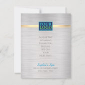 Uw Logo Bedrijfsnaam Brushed Silver Gold Stripe Bedankkaart (Achterkant)