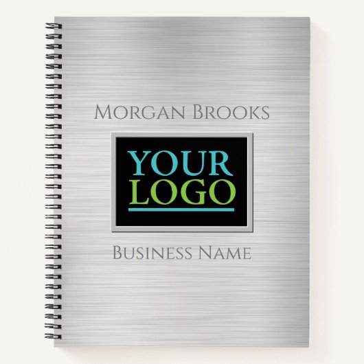 Uw Logo, Bedrijfsnaam Brushed Steel & Black Notitieboek (Voorkant)