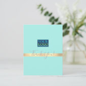 Uw Logo, Bedrijfsnaam, Gouden Streep, Mint Groen Bedankkaart (Staand voorkant)