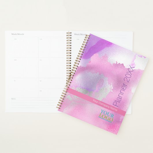 Uw Logo/Bedrijfsnaam/Jaar/Paarse Roze Waterverf Planner (Display)